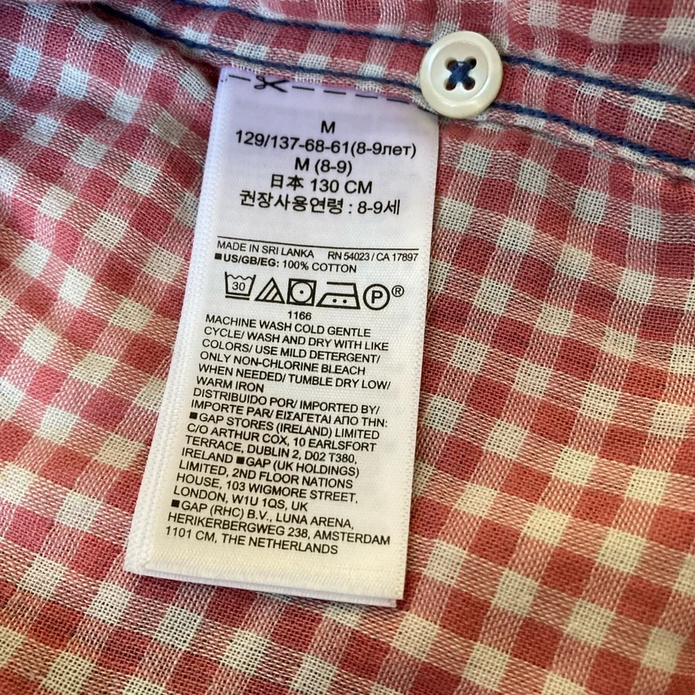NWT Gap Kids Plaid Button Down Shirt Size 8 Medium‎ Blue Pink Spring